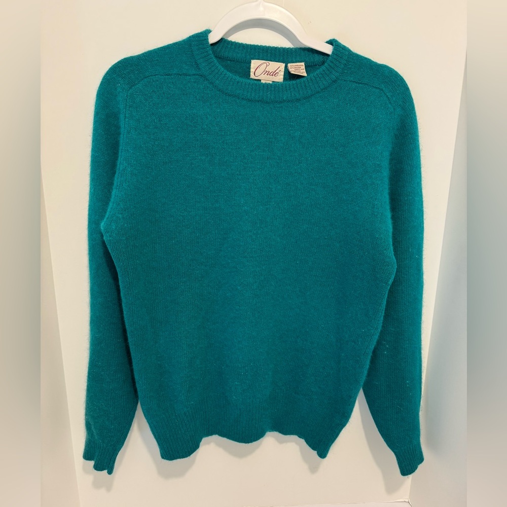 Onde Lambswool Rabbit Hair Classic Soft Knit Sweater  Women Size S Teal Vintage